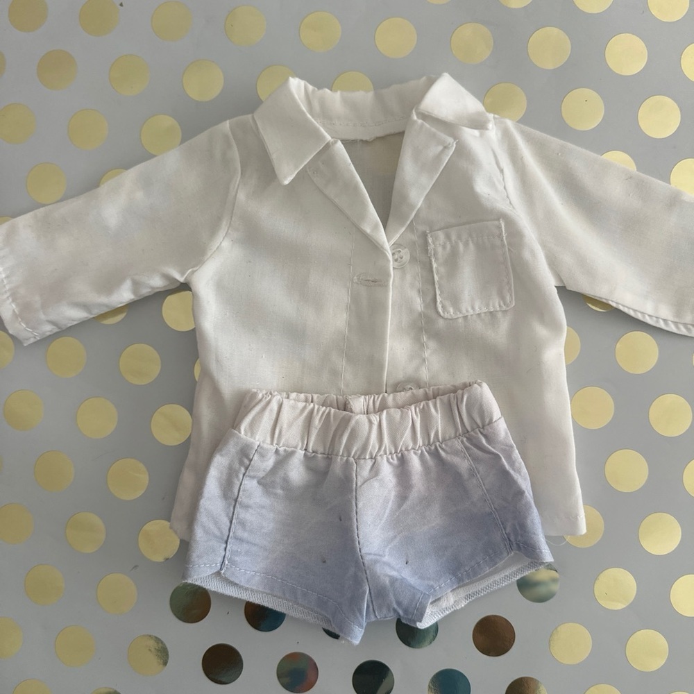 White Shirt and Light Blue doll Shorts Set